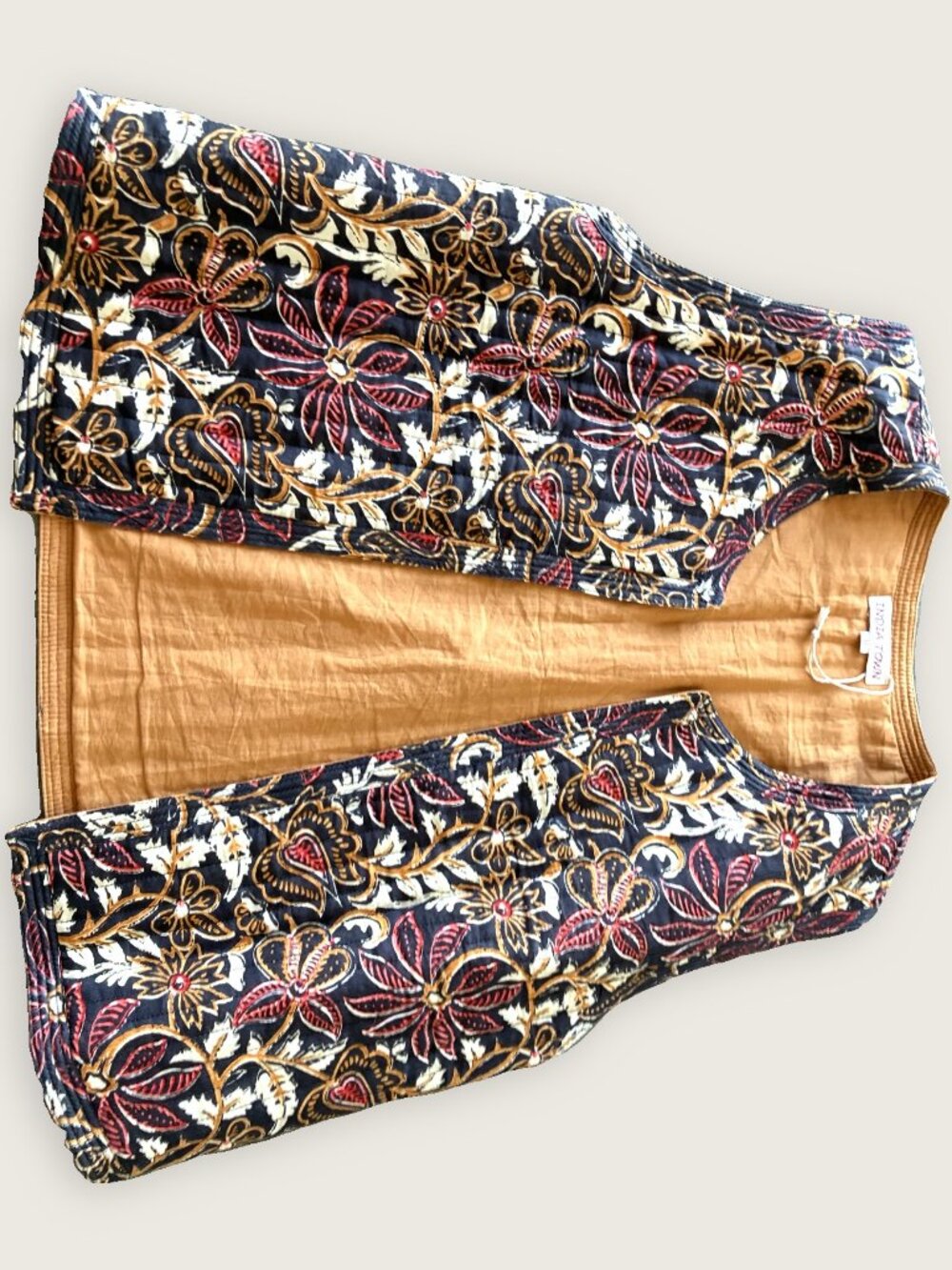 Quilted Floral Block Print Cotton Vest - Boho, One Size